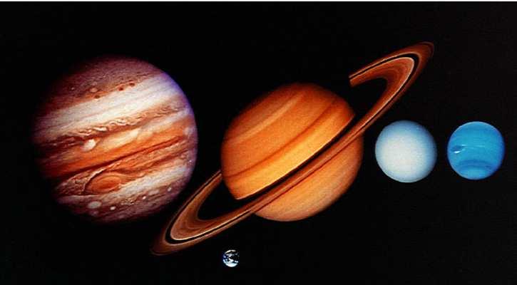 The Jovian Planets Jupiter Saturn Uranus Neptune Earth to scale Pictures from Voyager spacecraft While Jupiter and Saturn were studied extensively since the time of Galileo in
