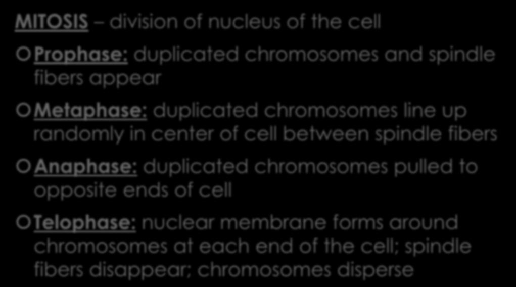 1. Students will describe specific events occurring in each stage of the cell cycle and/or phases of mitosis, including cytokinesis.