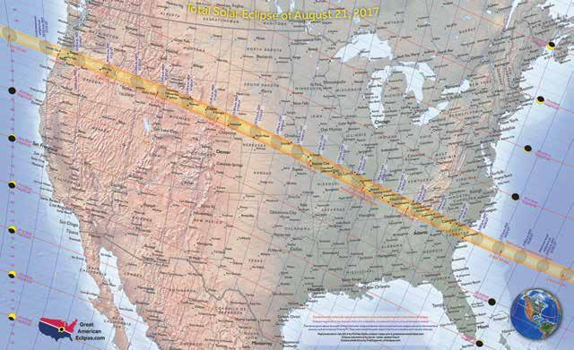 FIGURE 3 Path of the August 2017 eclipse shadow across the United States. NASA can be aligned to depict the various Moon phases.
