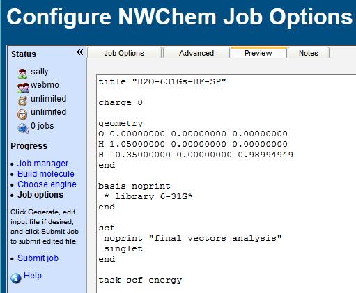 10/30/2017 24 NWChem input file format Energy (single point) Job name