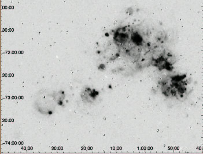 HII regions 13 Hα image of the Small Magelanic Cloud Exciting stars - O- or early B stars of Population I: individual or cluster of stars OB stars < 50 Myr, HII regions trace the regions of recent