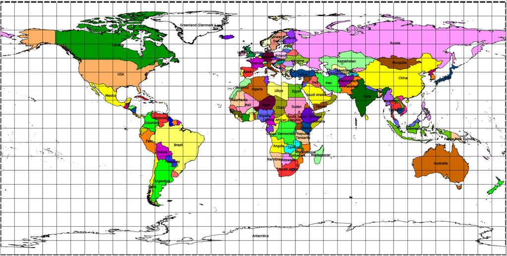 Figure 7: The World Latitude / Longitude Map Template with White Background and Black Dashed Limits 2.