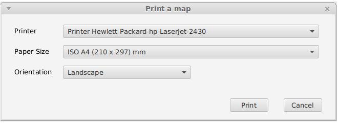 2.7 Print a Map To print a current map, select Print a map dialog will appear: Print item from the File menu.