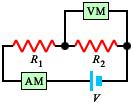 Question 10 The drawings show a number of different possibilities for connecting an ammeter (AM) and a voltmeter (VM) to a circuit, in order to measure the current in and the voltage across the