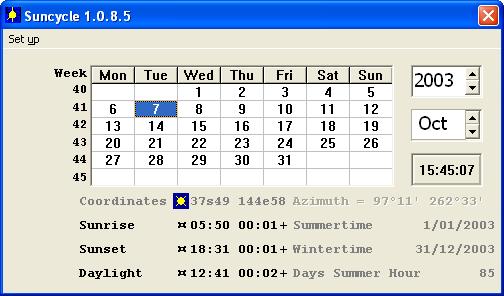 COLLECTING DATA 1. Open the Sun Cycle program. The calendar, as indicated below, should appear. 2. Right click on the calendar, or click on Set-up, to access the specialized controls. 3.