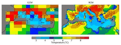 Effect of topography on the temperature change signal Temperature change, A2 - control Climate on