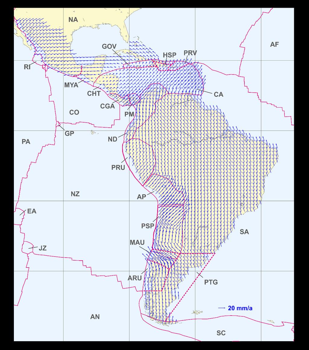 VEMOS 2015: Velocity Model Sánchez L., Drewes H. (2016): VEMOS2015: Velocity and deformation model for Latin America and the Caribbean, doi: 10.1594/PANGAEA.