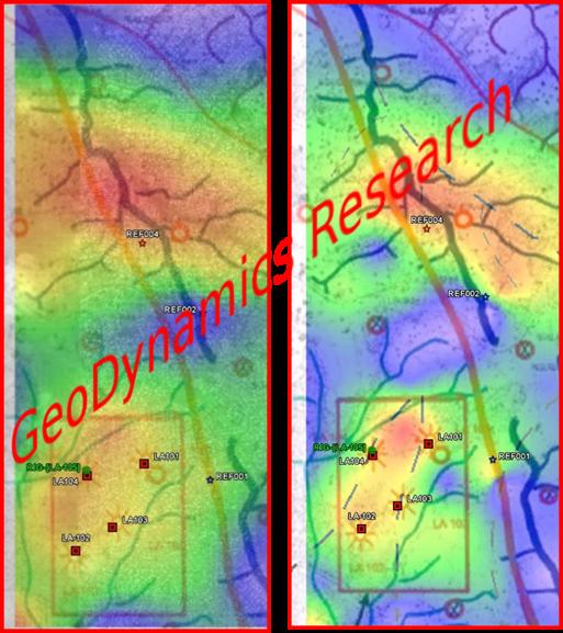 High Resolution Iso-Energy Image with Topographic Map Overlap ics R 7 eod ynam Below (( Figure11) and ( Figure12) )we zoom into Block 1 and 2 and overlap the results with the topographic map with