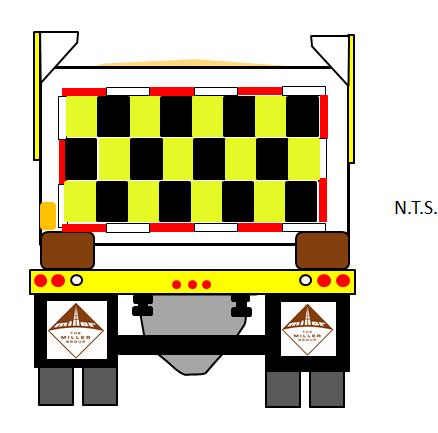 Rear-End Markings Yellow-green on black checkerboard or similar to uniquely brand snow removal equipment Checkerboard can be attached by brackets to rear tailgate, and should fill the area of the