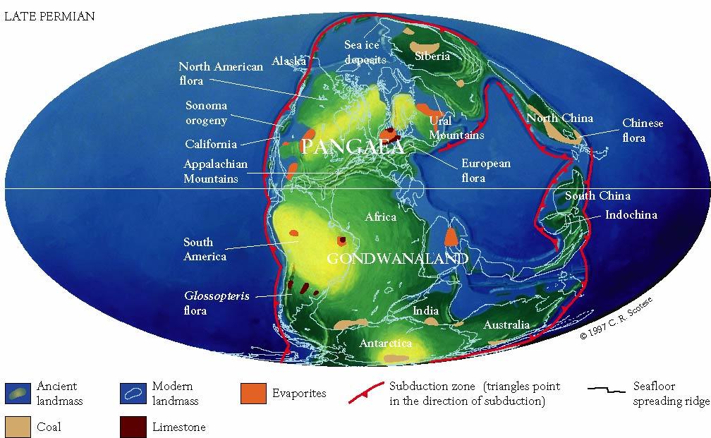 Late Paleozoic Paleogeography Permian Pangaea nearly complete Ural Mountains Interior Low moisture