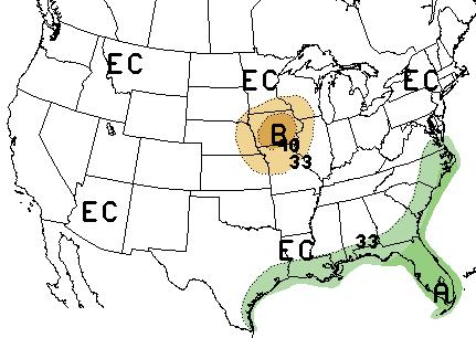 The forecast indicates an increased chance for below average precipitation in most of Wyoming, Utah, and in northwestern Colorado (Figure 11a).
