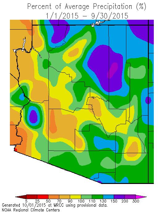 Cooler than normal areas include western Pinal County.