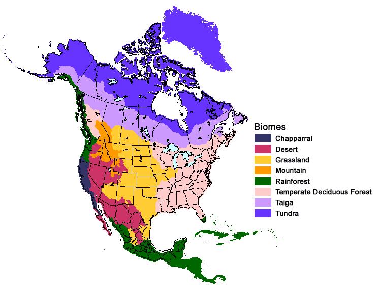 Figure 2. Biomes of North America. Source: Missouri Botanical Garden Land areas can also be organized by climate.