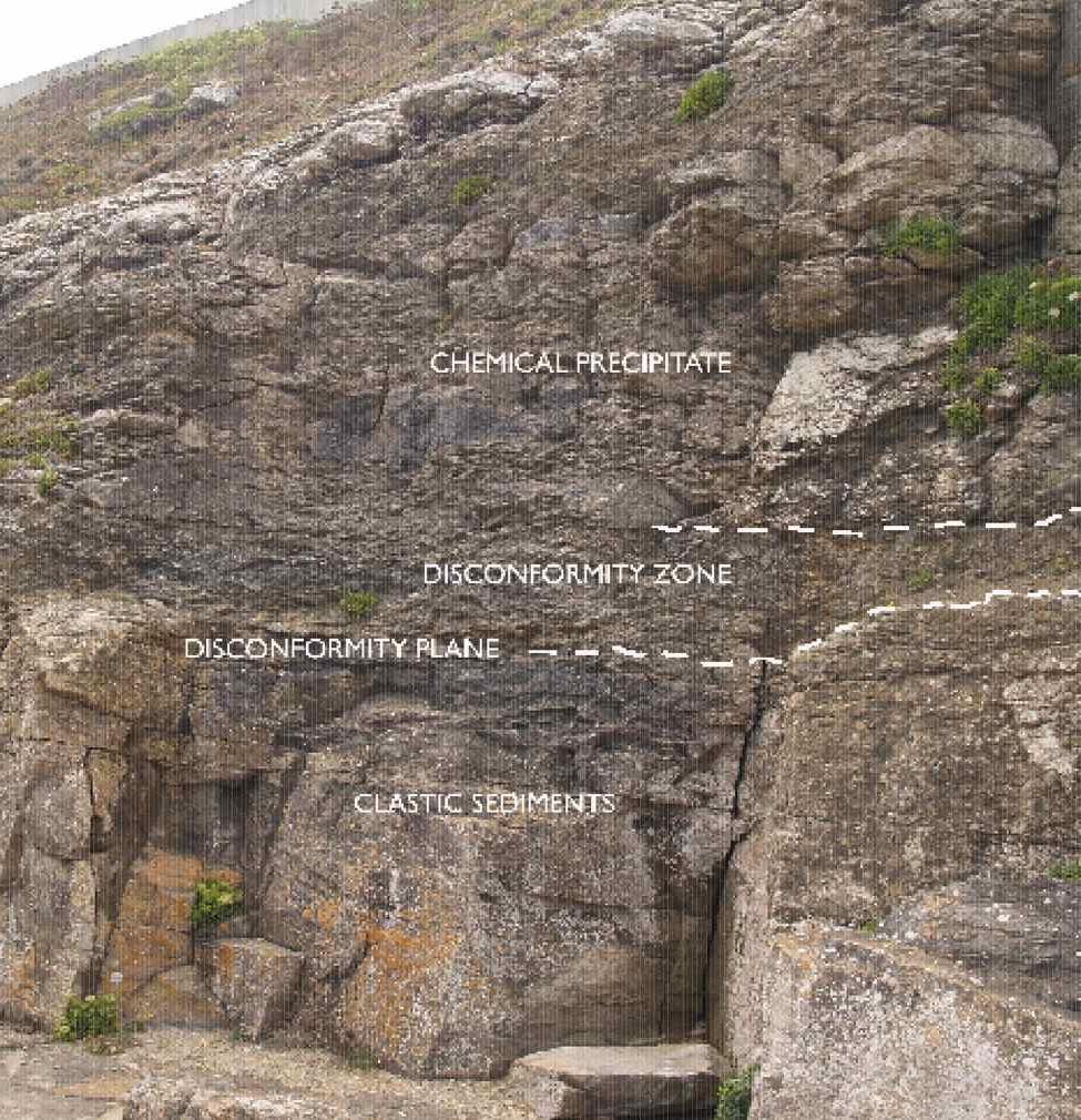 A layer of horizontal rock once exposed and