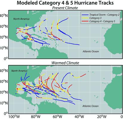 State of the Jamaican Climate Figure 6.6.1: Simulated current and future Category 3-5 storms based on downscaling of an ensemble mean of 18 global climate change models.
