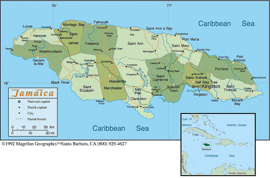 State of the Jamaican Climate Figure 2.2.1: Map of Jamaica. Inset shows Jamaica's location in the Caribbean Sea. 2.3 LITERATURE LISTING 2.3.1 HISTORICAL CHANGES 2.3.1a RAINFALL, TEMPERATURE AND OTHER VARIABLES Amarakoon, D.