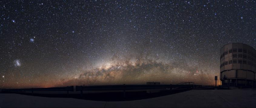 FIGURE 2.1 Night Sky. In this panoramic photograph of the night sky from the Atacama Desert in Chile, we can see the central portion of the Milky Way Galaxy arcing upward in the center of the frame.