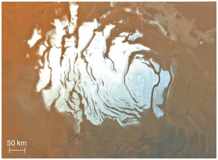 Polar Ice Caps of Mars Residual ice of the south polar cap remaining during summer is primarily