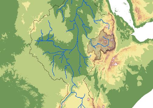 Blue Nile basin (shaded in gray) at Roseiras.