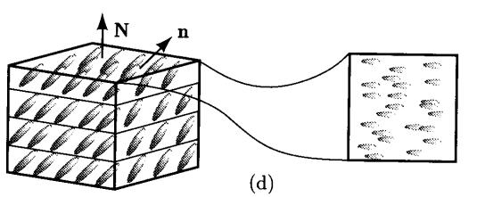 That is, in this phase, the average molecular orientation is perpendicular to the liquid layers; within each layer the center of mass of molecules are distributed randomly(fig. (c)).