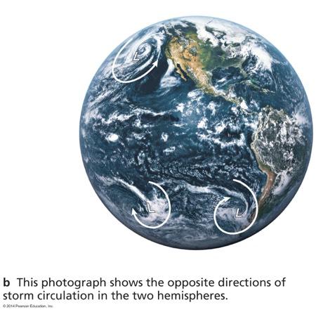Coriolis Effect on Earth Conservation of angular momentum causes large storms to swirl.