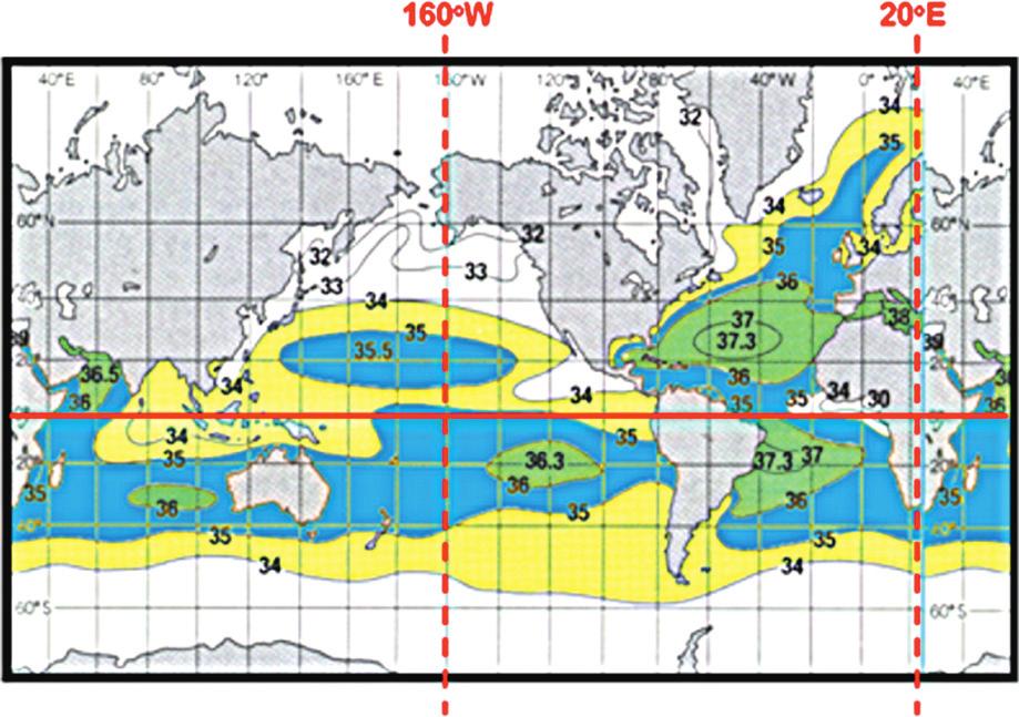 Chapter j 9 Atlantic Basin Major Hurricanes Since 1995 237 FIGURE 12 Average surface salinity of the