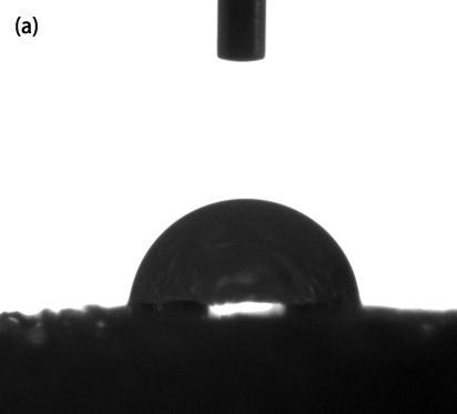 Figure S11. Photographs showing the water contact-angle of (a) the pristine polyurethane foam (the water contact-angle is about 85.