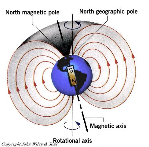 direction the north pole of compss needle would point