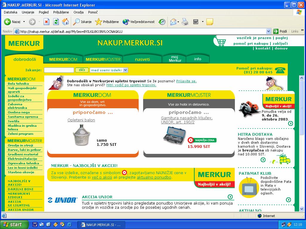 Slika 7: Merkurjeva spletna trgovina Vir: http://nakup.merkur.si. Vse strani Merkurjeve spletne trgovine so urejene na način, ki je prikazan na sliki 8.