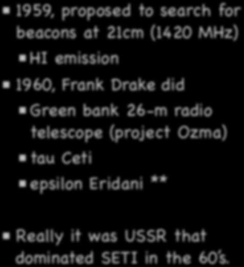bank 26-m radio telescope (project Ozma) tau Ceti epsilon