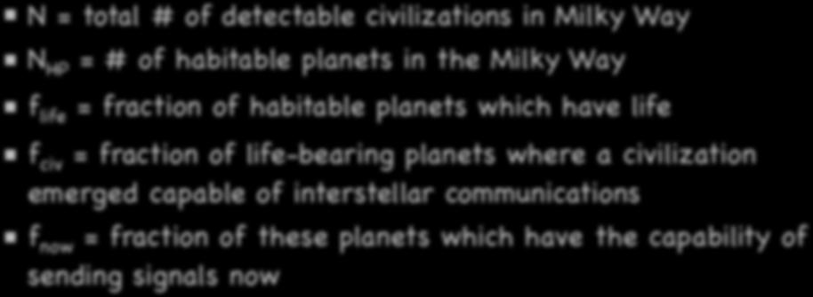 planets which have life f civ = fraction of life-bearing planets where a civilization emerged capable of
