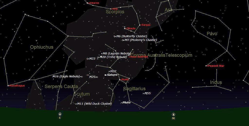 Mercury can be seen in the centre of the chart with Uranus just above it.