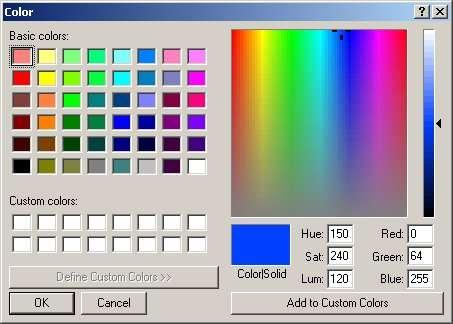 C O P Y I N G, E X P O R T I N G, A N D P R I N T I N G selection dialog box, from which you may choose a basic color or define a custom color. 4. Click OK to close the Polymerix Options dialog box.
