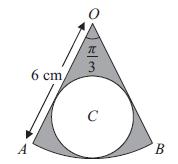 12. Figure 1 The shape shown in Figure 1 is a pattern for a pendant. It consists of a sector OAB of a circle centre O, of radius 6 cm, and angle AOB =.