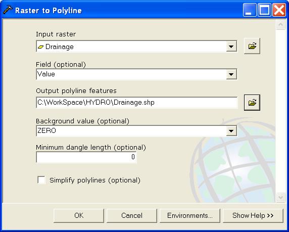 Convert the raster to features: 32. In ArcToolbox, choose CONVERSION TOOLS >>> FROM RASTER >>> TO POLYLINE 33.