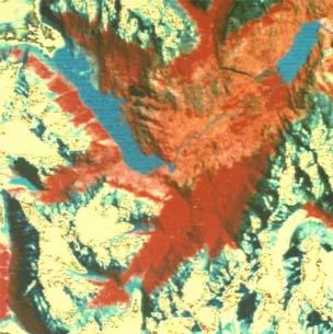 Landsat satellite image Dark reds are