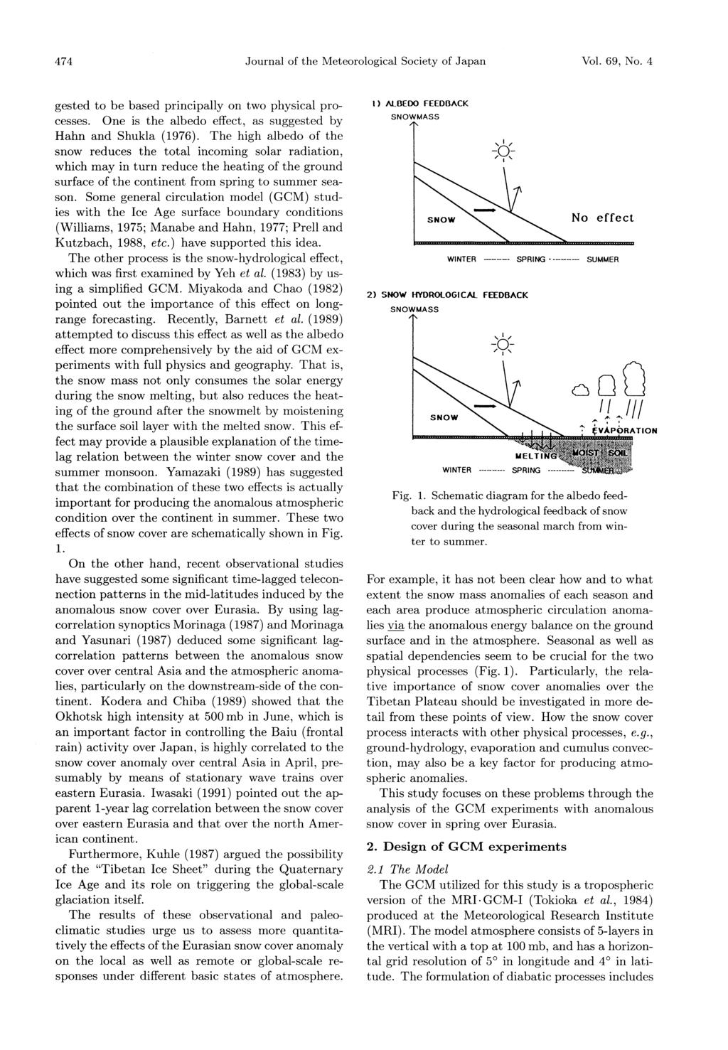 474 Journal of the Meteorological Society of Japan Vol. 69, No. 4 gested to be based principally on two physical processes. One is the albedo effect, as suggested by Hahn and Shukla (1976).
