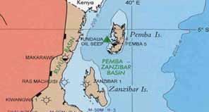 Somalia Mandura Basin oil seeps/shows Kenya Mandura Basin oil seeps and shows Pandangua #1: Oil shows Ria Kalui: Tarry bitumens - Permo Triassic / fish beds Cities wells offshore Kenya: Oil shows