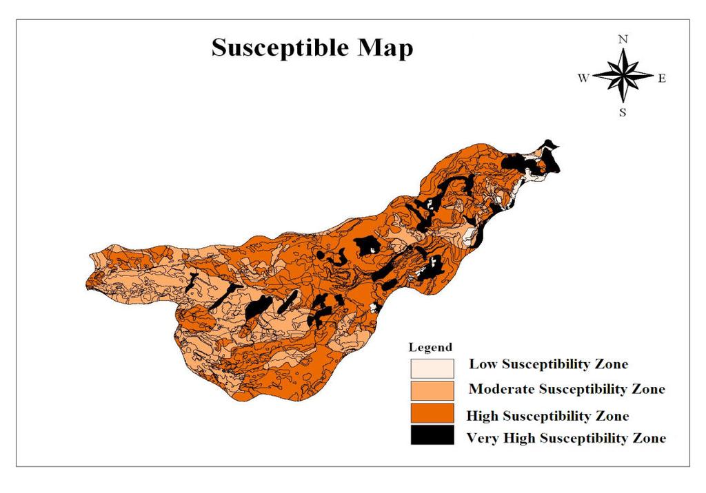B. Calculation of Susceptibility Score: The factor maps are created as raster map and the raster maps are overlayed in an ArcGIS environment.