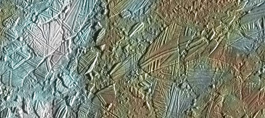 Europa, covered with rafting ice 70 30 km Europa High albedo.