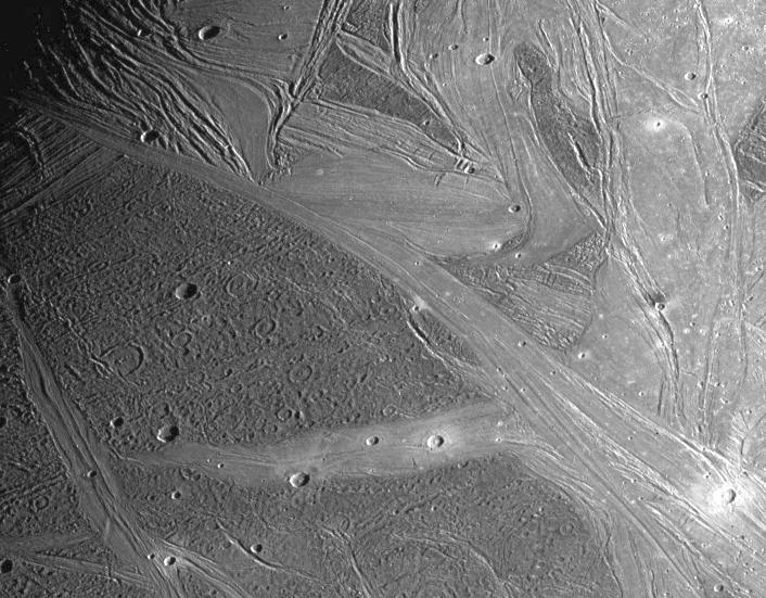 Ganymede, bright and dark 664 518 km Ganymede Thin polar caps of H 2 O-ice.