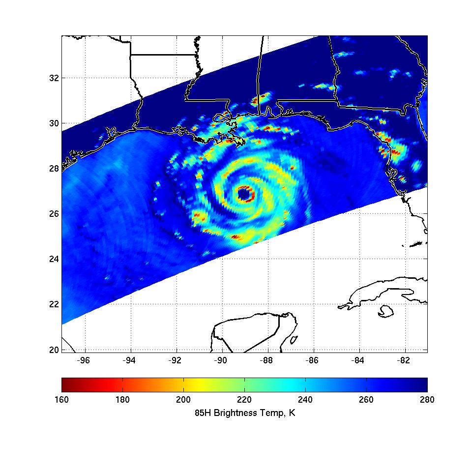 The color microwave imagery indicates that Katrina has begun an eyewall replacement
