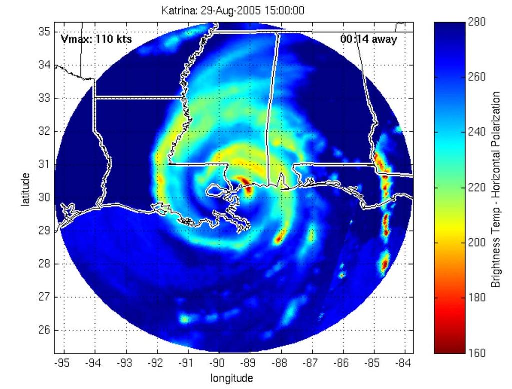 Color morphed microwave imagery of Hurricane Katrina at 10:00 am CDT, 29 August 2005 from MIMIC showing continued evidence