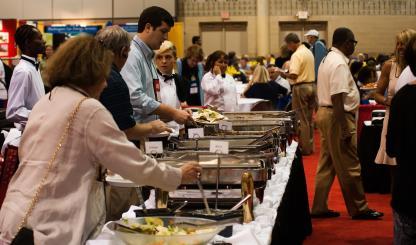 FOOD & EVENT BUFFET LUNCH Lunch is offered to ticket-holders in both of the exhibit halls and on the second floor for lunch meetings on Thursday and Friday.