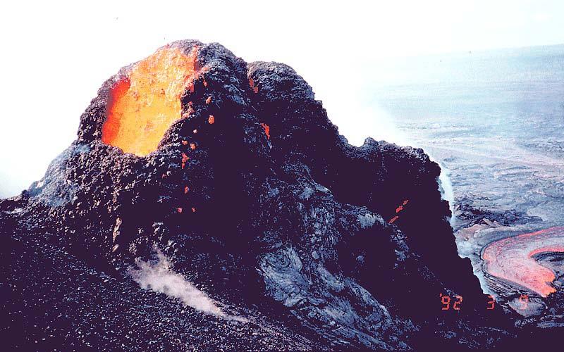 rock flowing into the ocean. Levees form as the edges of the flow cools containing the flowing lava like riverbanks in a stream.