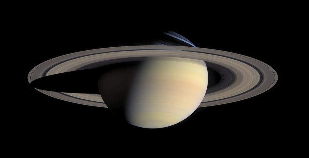 Saturn NASA image from Cassini Critical Data Mass: 95.152 M e Radius: 9.449 R e Moons: 60! Distance to Sun: 9.582 AU Rotation Period:10 hours, 32-47 min. Orbital Period: 29.
