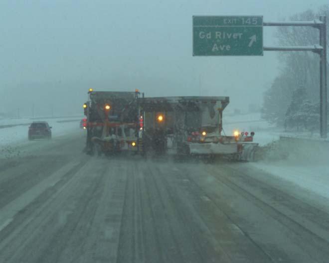12 Figure 9: Pavement Condition behind Tow Plow and Regular Plow for Storm 3 Visual pavement condition during the Storm 3 behind both snow plows show loose snow condition for the majority of lane