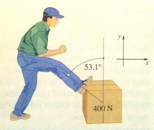 Example 2 The man pushes on a 400. N box with a force of 200. N at 53.1 o. (a) Find the vertical and horizontal components of the force he exerts on the box.