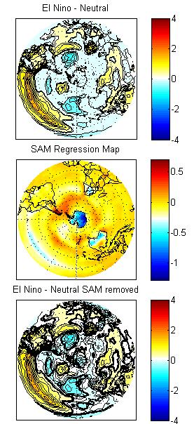 region consistent with other months El Nino shows cooling in the Ross Ice shelf and