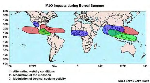 MJO Impacts on Caribbean MJO can cause ½ a month or more of enhanced convection or suppression of convection